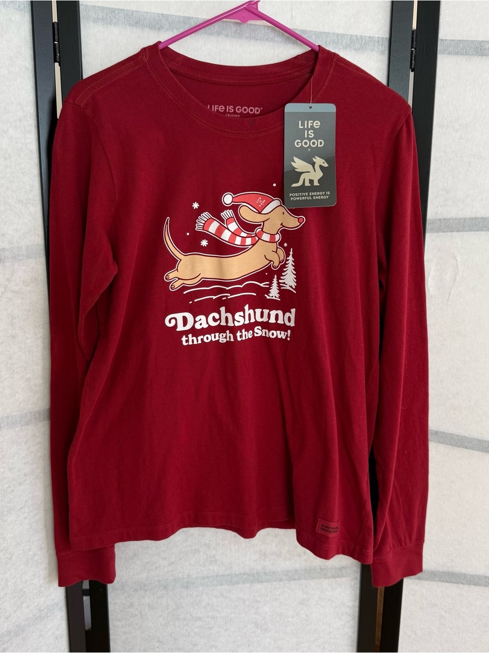 Life Is Good Crusher Long Sleeve "Dachshund Through the Snow" Tee Women’s M NWT